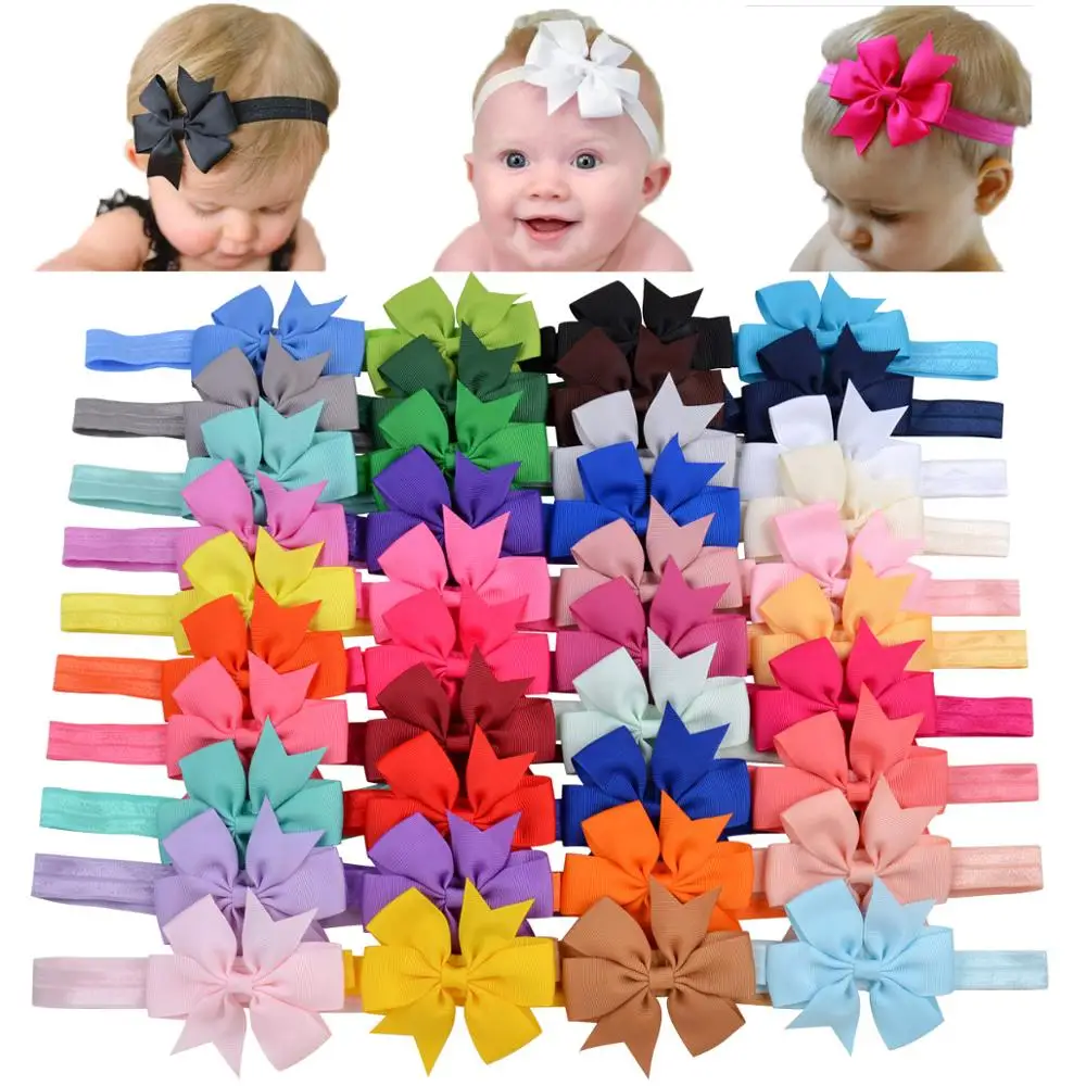 20 Colors 1Pieces Baby Girls Grosgrain Ribbon Bow Hair Band For Newborns Young Children 7.62 CM Hair Band Kids Hair Accessories