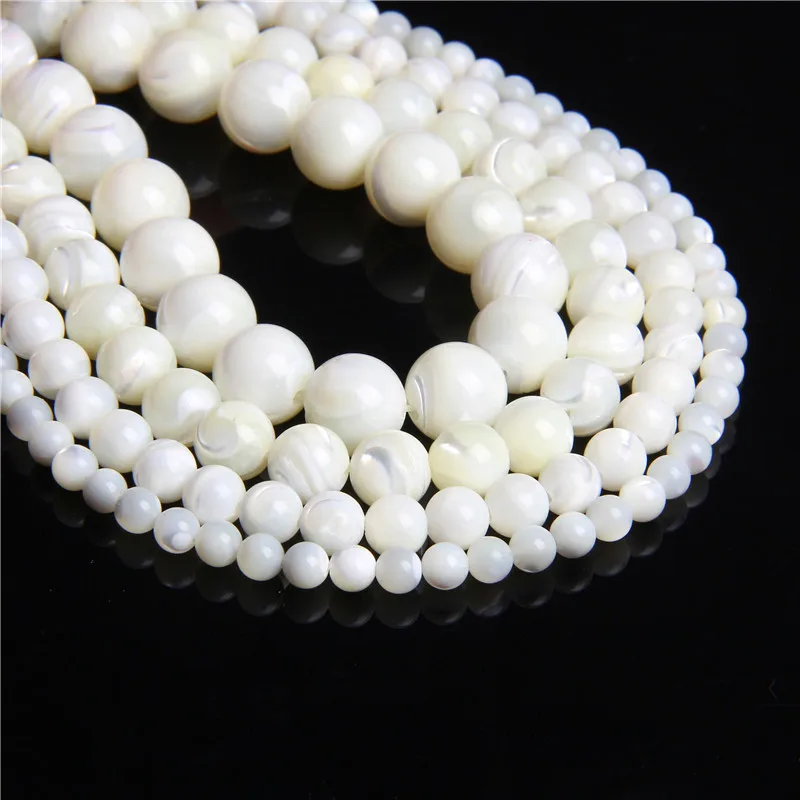 Cuentas de concha de perla Natural blanca de 4-12MM, cuentas sueltas de concha espaciadora redonda de Trochus para la fabricación de joyas, hilo de