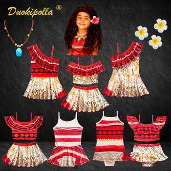 ฮาโลวีน Moana เครื่องแต่งกายชุดแฟนซี Fairy บิกินี่ชุดว่ายน้ำ One-Piece ชุดเจ้าหญิงชุดเด็กสีดำ Curly วิกผมคอสเพลย์