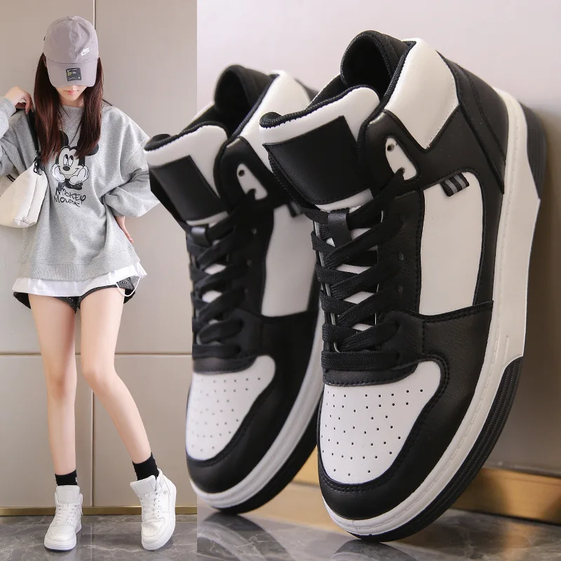 Fashion Sneakers High-Top Shoes Women 2022 New Woman Shoes Lace-up Casual Loafers Ladies Vulcanize Shoes Skateboard Shoes Female