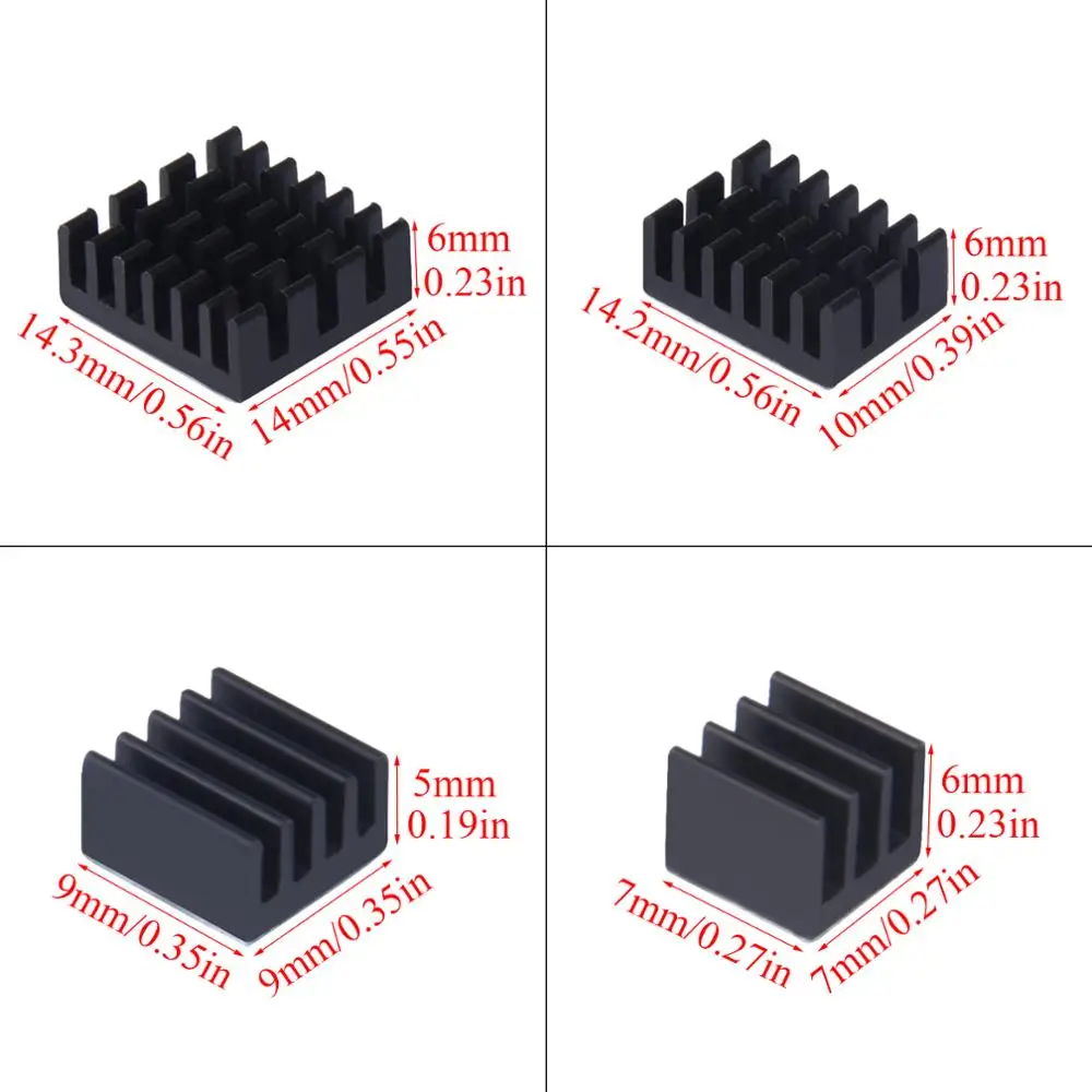 10 - 200 Set Aluminum Heat Sink Cooling Sink Cooler HeatSink 4Pcs Kit Radiator For Raspberry Pi 4 Model B Black