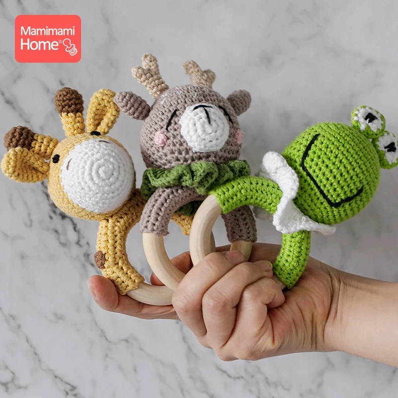 1Pc Baby Wooden Teether Crochet Giraffe Rattle Toy BPA Free Wood Rodent Rattle Baby Mobile Gym Educational Toys