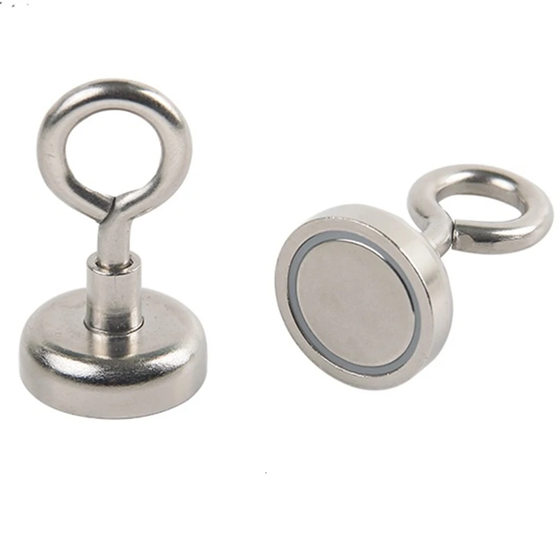 

Fishing Magnets Mounting Magnetic Pots Diameter 42mm with Closed Hook 68kg Pulling Neodymium Magnets for Treasure Hunting 2pcs