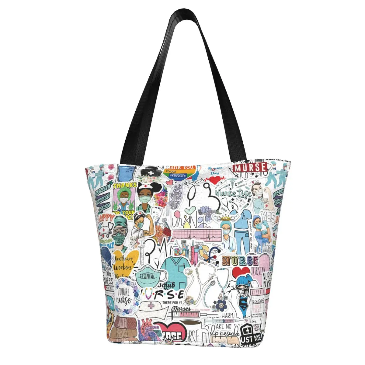 

Cute Doctors Nurse Print Women Large Shopper Tote Bags Cloth Foldable Eco Female Handbags High Quality Shopping Shoulder Bags