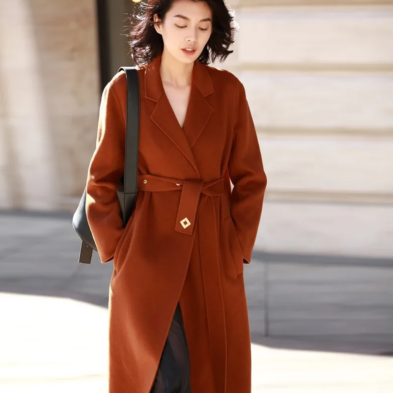 classic atmosphere 2020 wear simple H-type pure wool hand-sewn double-faced woolen coat female