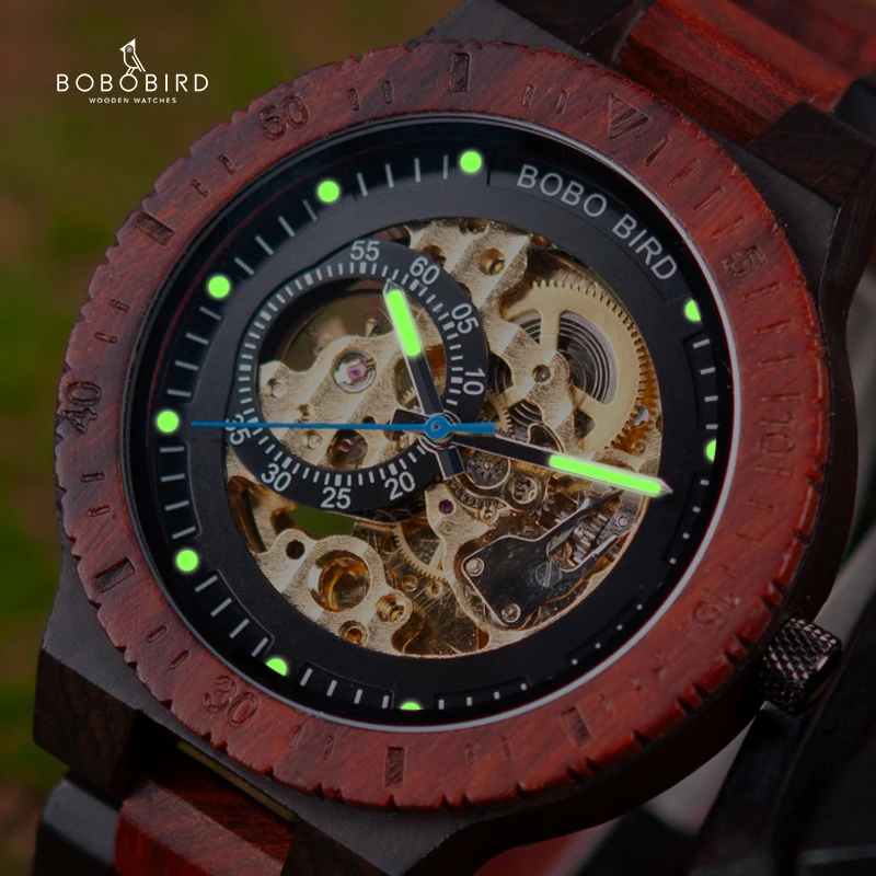 BOBO BIRD Wooden Mechanical Watch Men Luxury Automatic Wristwatch Reloj Mecanico Luminous Timepiece Custom Logo Great Gift Box