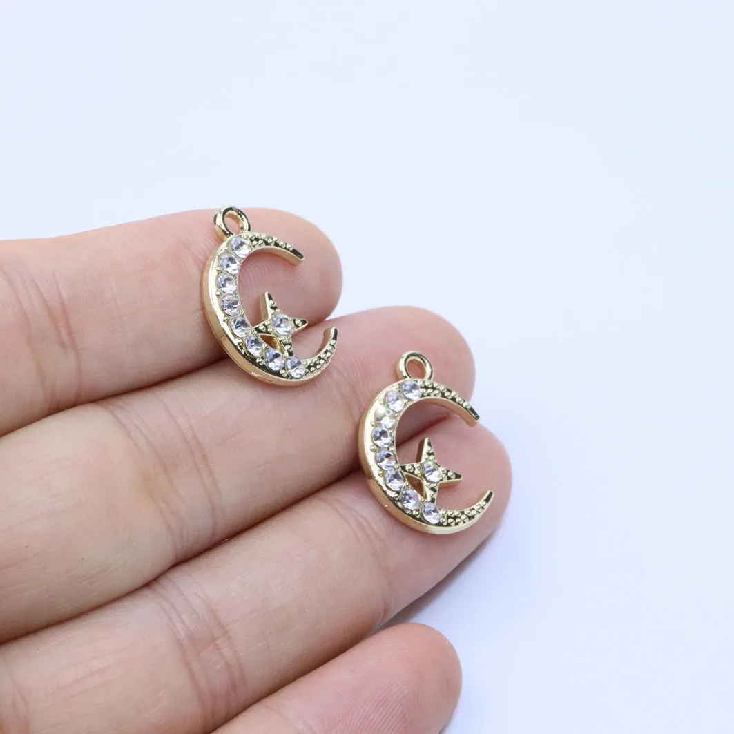 Eruifa 6pcs18mm Moon Star With Rhinestone Coin Zinc Alloy Necklace,Earring Bracelet Jewelry DIY Handmade 2 Colors