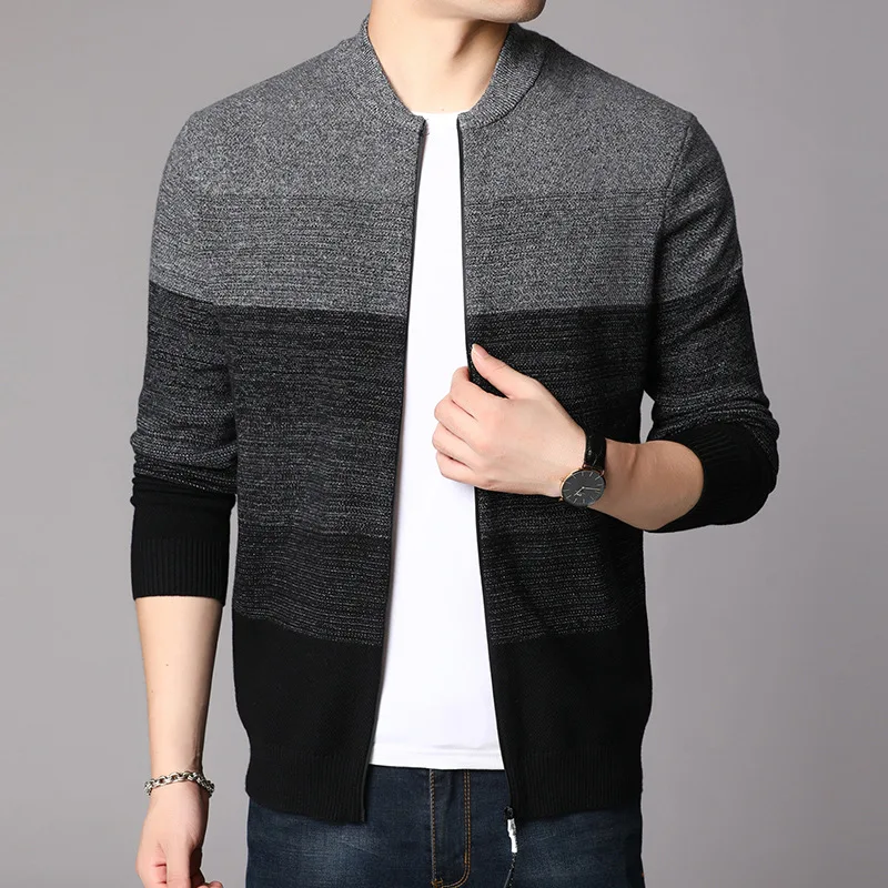 Merek Cardigan Pria Fashion Kasual Zipper Mantel Kardigan Musim Gugur Musim Dingin Kualitas Tinggi Tebal Hangat Wol Rajut Berdiri Kerah Sweater