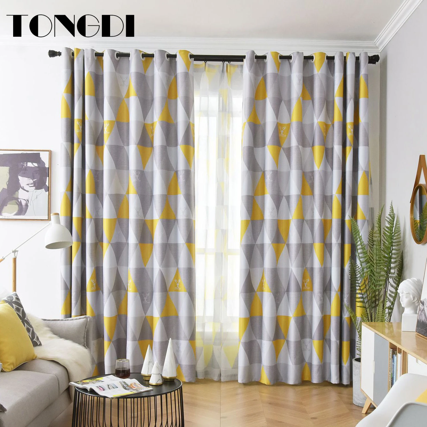 

TONGDI Blackout Curtains Elegant Artistic Geometric Pattern Diamond Printing Luxury Decor For Parlour Home Bedroom Living Room