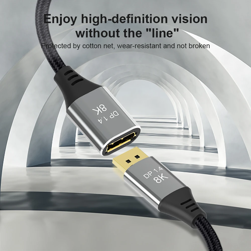 

4K 144Hz 8K 60Hz Displayport extension cable DP 1.4 cable extension Displayport Male to female works with Displayport 1.4 port