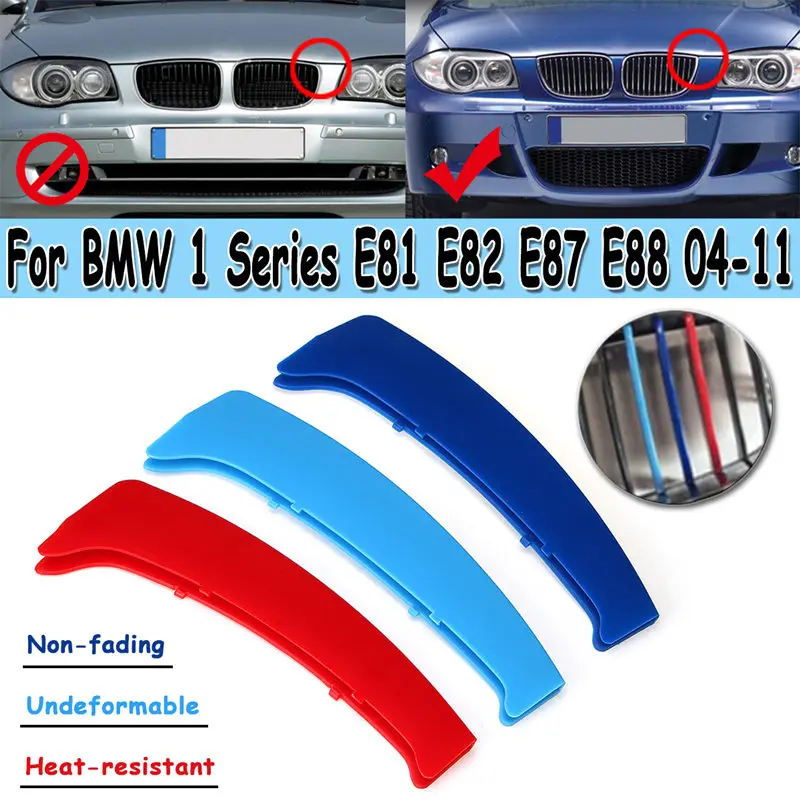 3D Sport M Style Color Grille Grill Cover Clip Trim For BMW 1 Series E81 E82 E87 E88 2004 2005 2006 2007 2008 2009 2010 2011