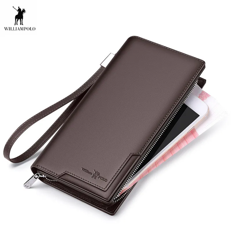 

WILLIAMPOLO Genuine Leather Wallet RFID Blocking Clutch Bag Wallet Card Holder Coin Purse Zipper Male Long Wallets carteira ארנק