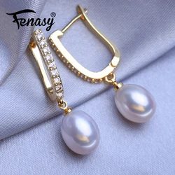 FENASY Natural Freshwater Pearl Geometric Silver And Gold Color Drop Earrings Party Jewelry Birthday Gift For Women Wholesale