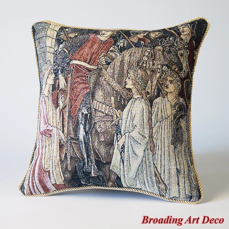 William Morris Tapestry Pillow Cushion Cover - Holy Grail Departure Jacquard Weave Home Decoration Cotton 100% Size 45x45cm