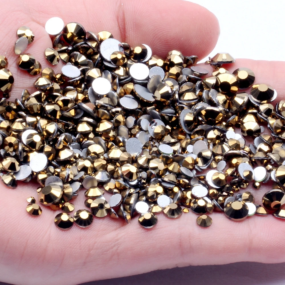 Non Hotfix Crystal Rhinestones Aurum Color SS3-SS34 Flatback Round Facets Glue On Glass Chatons For Jewelry Making Supplies DIY