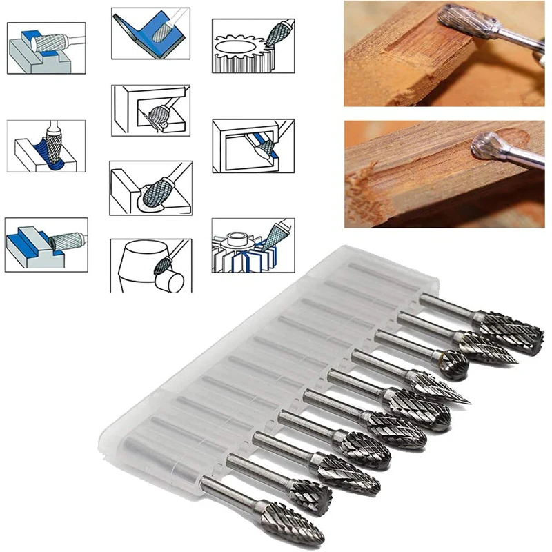 Nieuwe 10Pc 1/8 "Shank Tungsten Carbide Frees Rotary Tool Burr Double Diamond Cut Rotary Dremel Gereedschap Elektrische slijpen