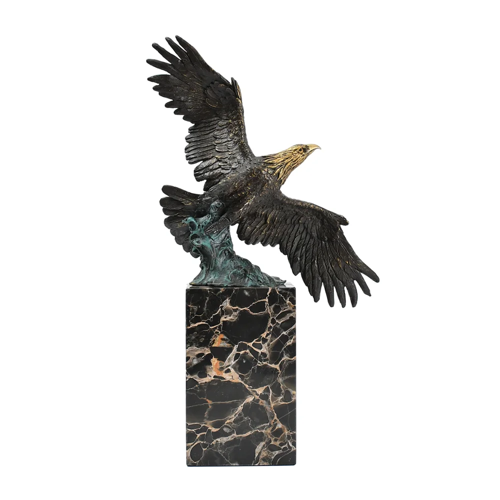 Bronze Spread Wings Eagle Statue Flying Hawk Figurine Bird Falcon Sculpture Office Home Decor Art view 5