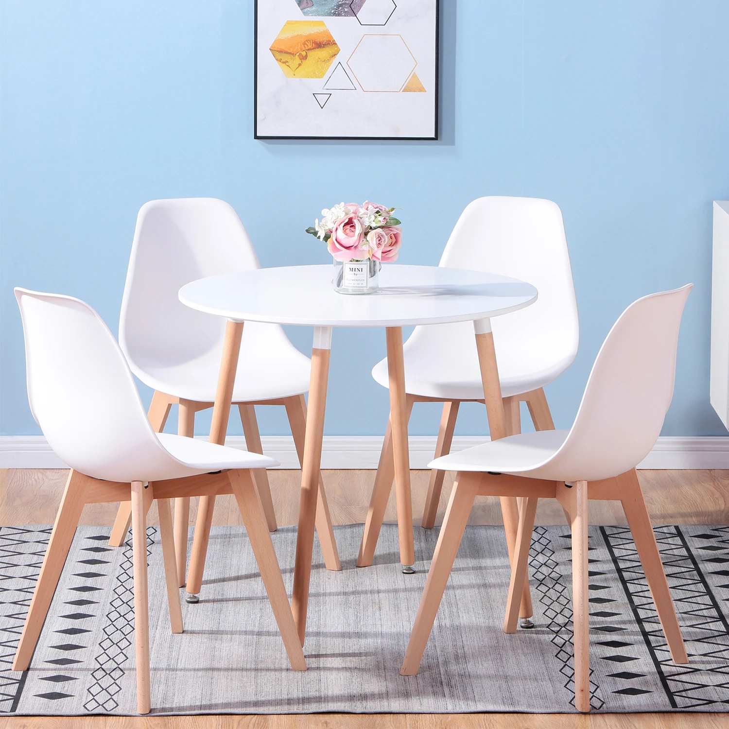 Egoonm Set mit 4 nordischen mittelalter lichen Esszimmers tühlen mit Massivholz beinen für Wohnzimmer Esszimmer Schlafzimmer Arbeits zimmer (weiß/schwarz/grau) – Detail 10