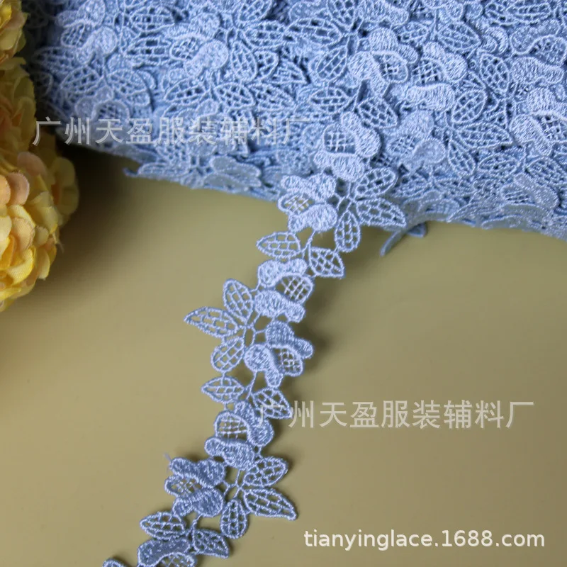 2yards Polyester Blue pink Flower Lace Trims Water Soluble Lace Ribbon DIY Necklace Ornaments Wedding Clothes Accessories 3cm