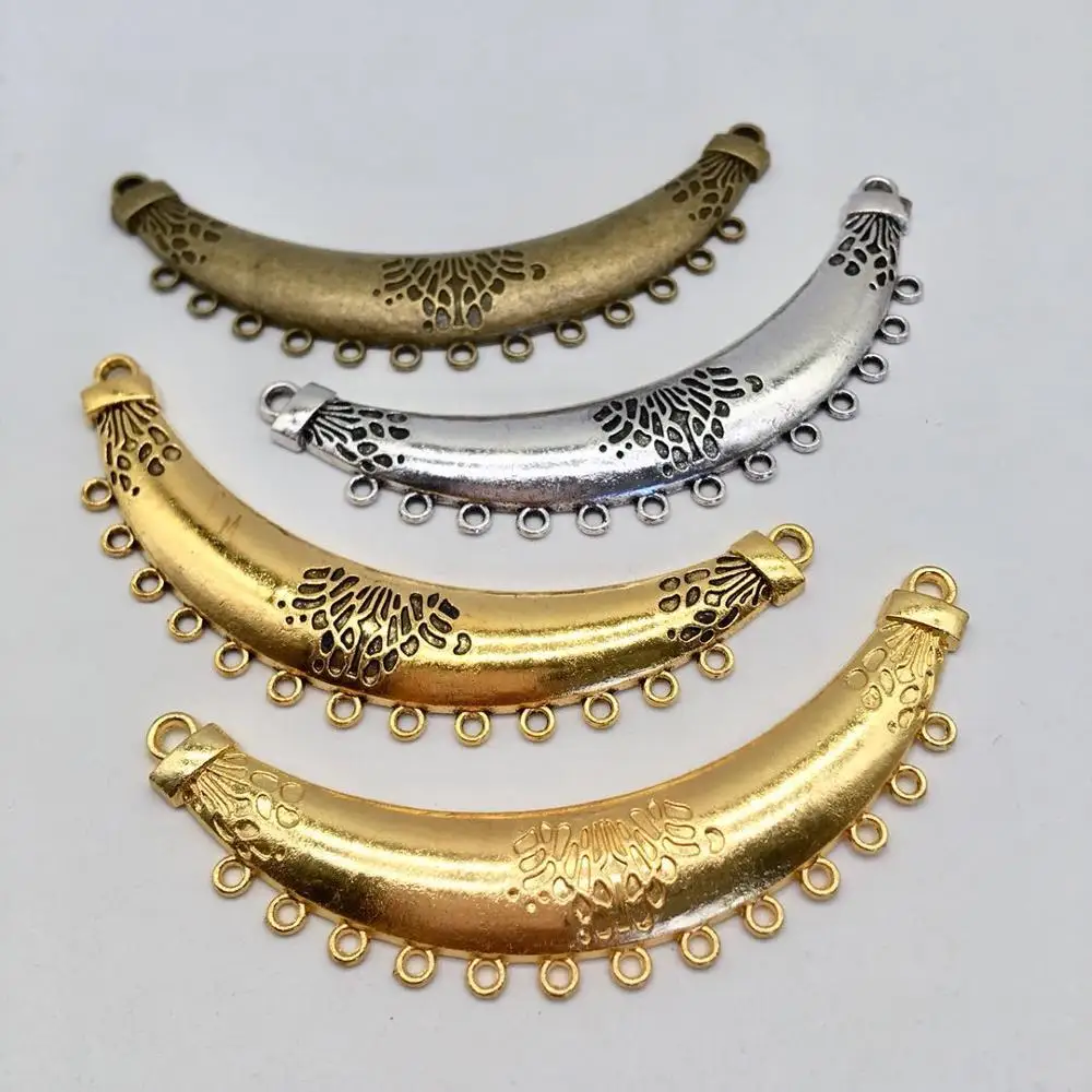 Retro 3 pcs Connector charms metal Moon bend shape 4 color fit DIY necklace bracelet charms