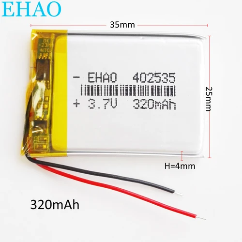 402535 리튬 폴리머 LiPo 충전식 배터리, Mp3 GPS 스마트 워치 헤드폰 패드 DVD 전자책 블루투스 헤드셋용, 3.7V, 320mAh