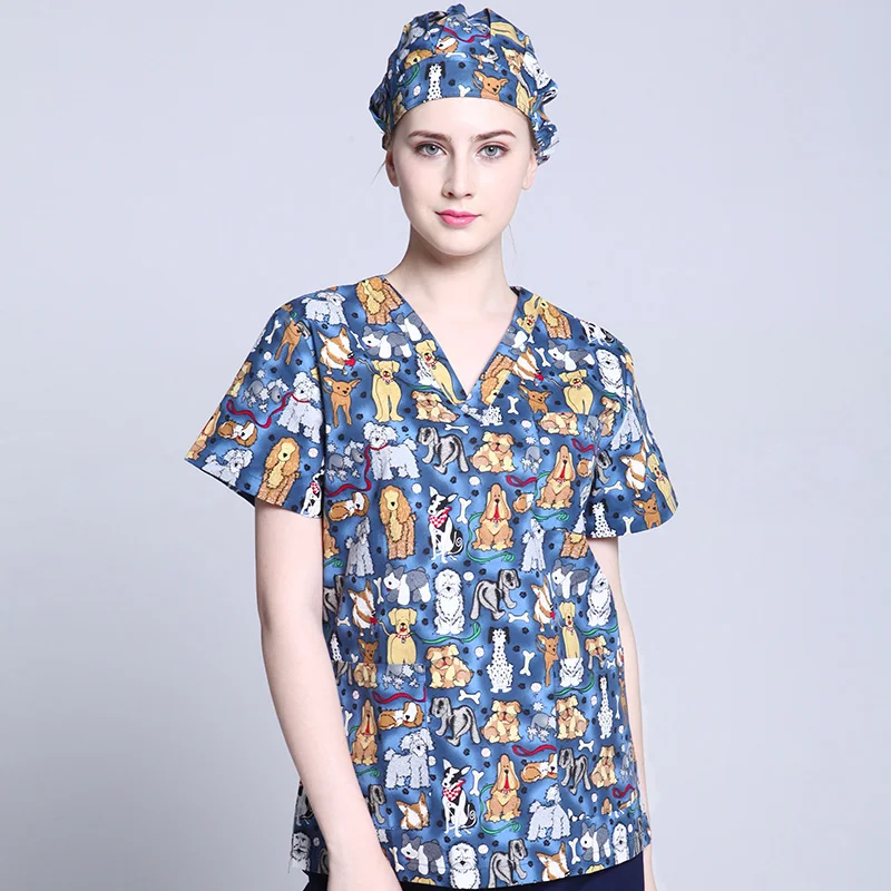 2019 Scrub estivi top new fashion scollo a v salone di bellezza per uomo negozio di animali abiti da lavoro infermiera uniforme cane blu