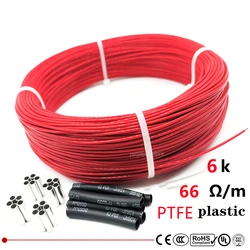 PTFE 6K 66Ω/m kabel grzejny z włókna węglowego, przewód grzejny podłogowy, nowy wysokiej jakości kabel grzejny na podczerwień