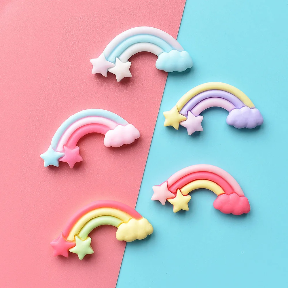 100pcs Resin Flat Back Rainbow Cloud Cabochon 34*13*5mm Rainbow Star Charm DIY Cell Phone Patch Embellishment Decoration