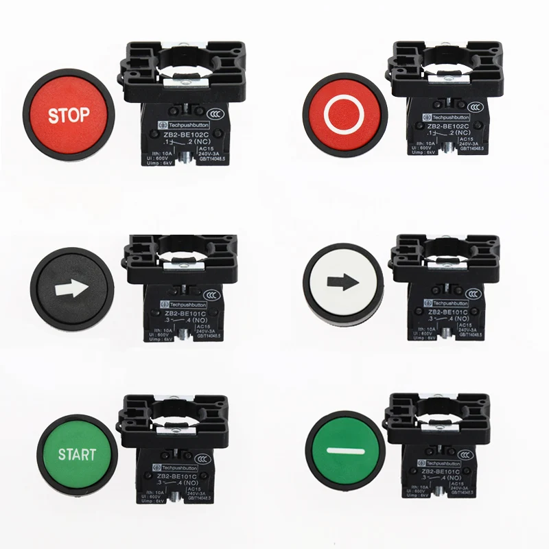22mm Start Stop Button With The Arrow Symbol XB2 Flat Touch Switch Button Momentary Button Switch Plastic Red/Green Push Buttons