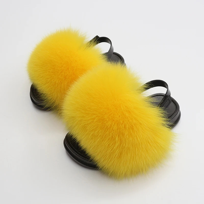 Kids Real Fox fur Sandals Tolddler Home Slides Girls Flop Flips Cute Furry Slippers Summer Children Indoor Outdoor 2 3 5 6 Years