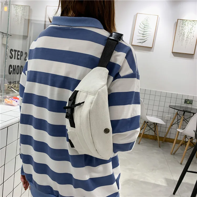 Riñonera informal de lona para mujer, bolso de cintura funcional para dinero y teléfono, riñonera de carga Harajuku, Ulzzang, de uso diario