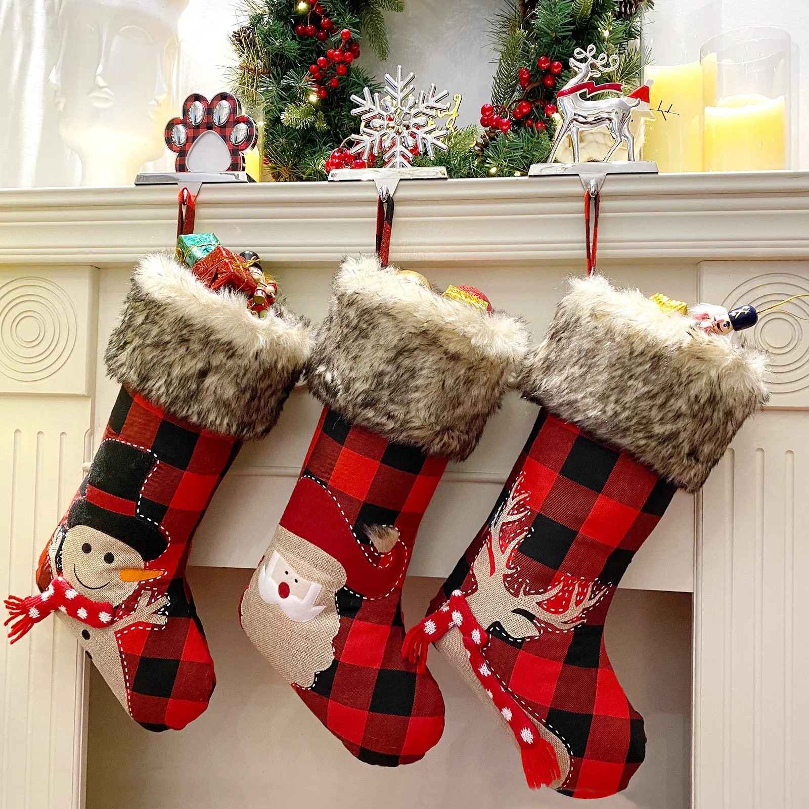 

Ourwarm 18 Inch Christmas Large Stocking 3D Reindee Santa Snowman Christmas Tree Pendant Christmas Decor for christmas Gift