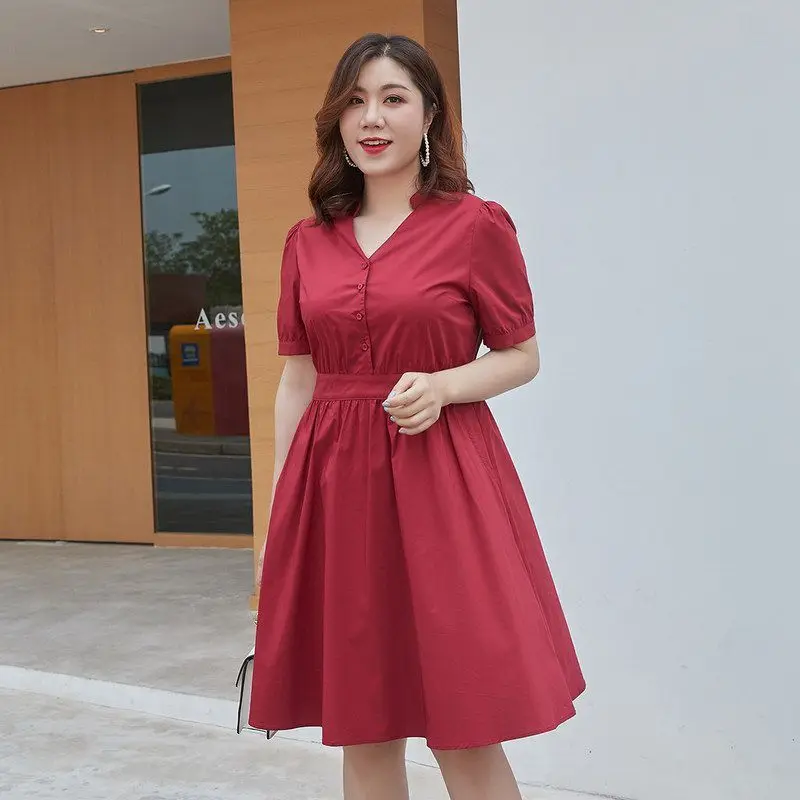 

2020 Summer New Large Size Dress Loose V-neck Dress Woman Dress Vestido De Mujer Femme Robe