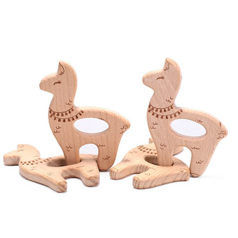 

1pcs Wooden Teether Animal Alpaca Pendant Baby Toys For New Born Play Gym Accessories Diy Pendant Tiny Rod Beech Wood Teethers