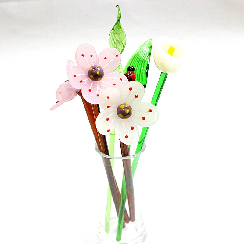 Murano Glass Flower Craft Sakura Ornament Japan Style Wedding Valentine's Day Favors Gifts Home Table Vase Decor Art Accessories