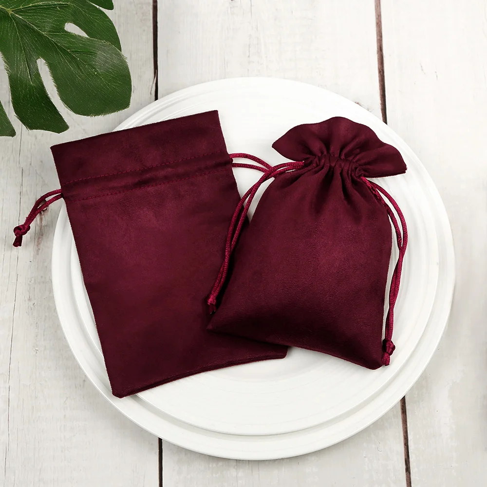 100 Jewelry Packaging Chic Velvet Drawstring Pouches Wedding Wine Red Flannel Fungus Gift Bags can Personal Customized Logo