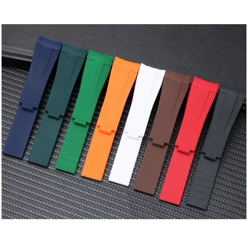 20mm 21mm High quality Rubber watch strap for Rolex wristband  black blue curved end waterproof silicon watches band bracelet