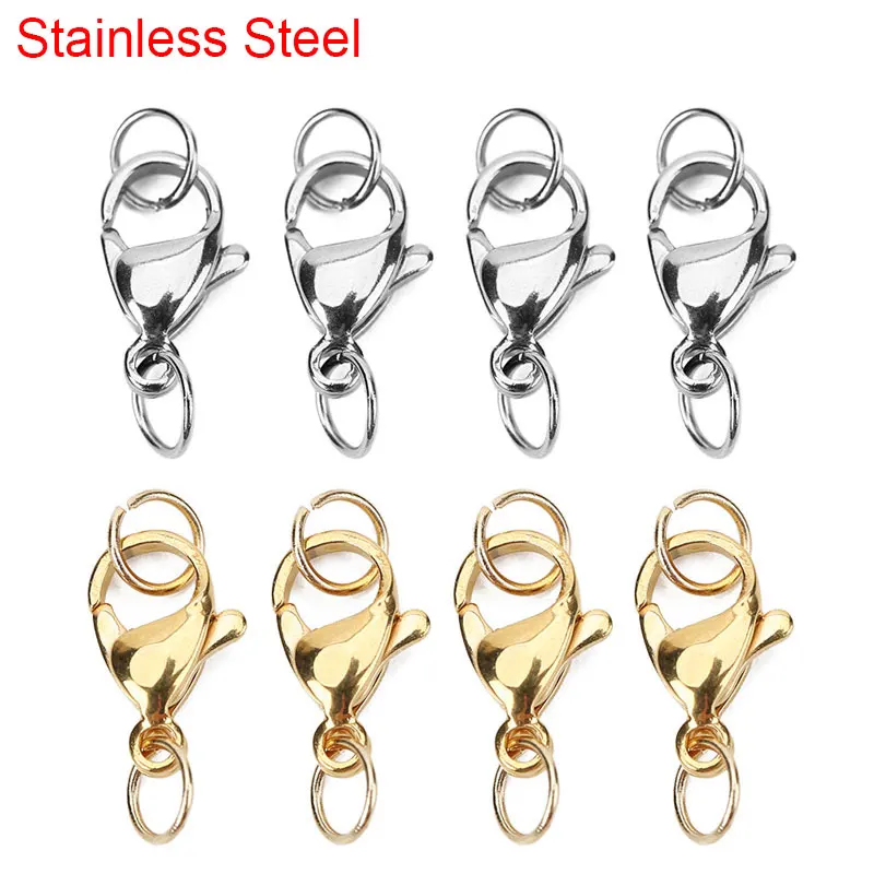 20pcs Gold Color 10mm 12mm Stainless Steel Lobster Clasps Hooks Connectors For Necklace Bracelet Diy Jewelry Making Findings