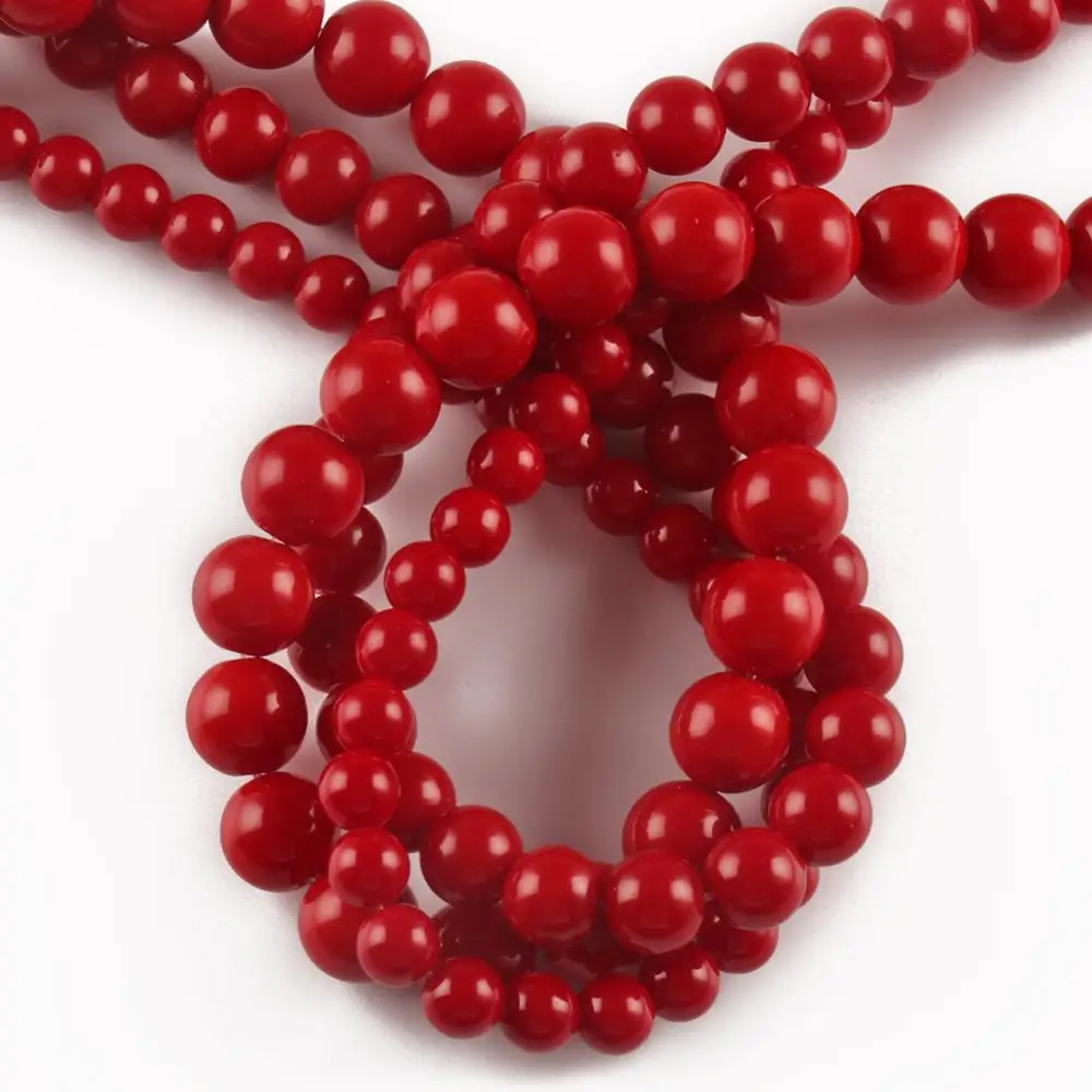 Wholesale 4/6/8/10/12mm Red Coral Round Loose Beads For Jewelry Making Choker Making Diy Bracelet Jewellery 15\'\' Strands