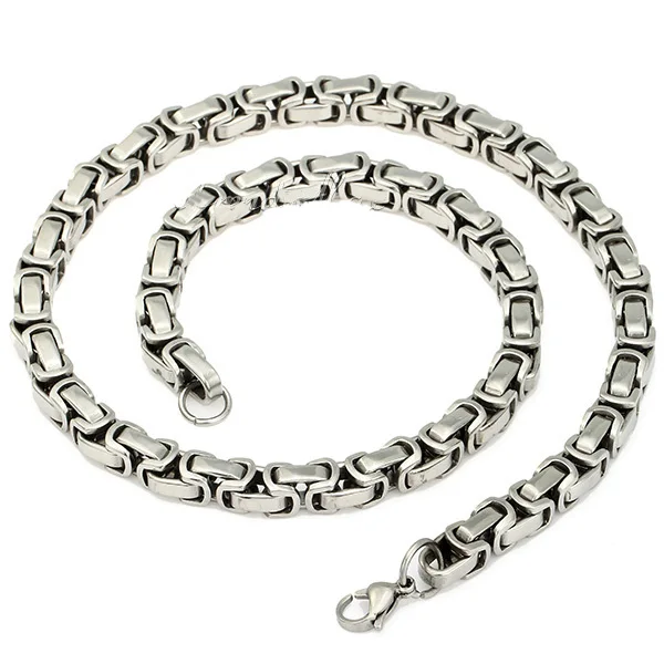 Trendy Style Mens Necklace And Bracelet Set 8mm Wide Silver Color Stainless Steel Byzantine Box Chain Vintage Jewelry