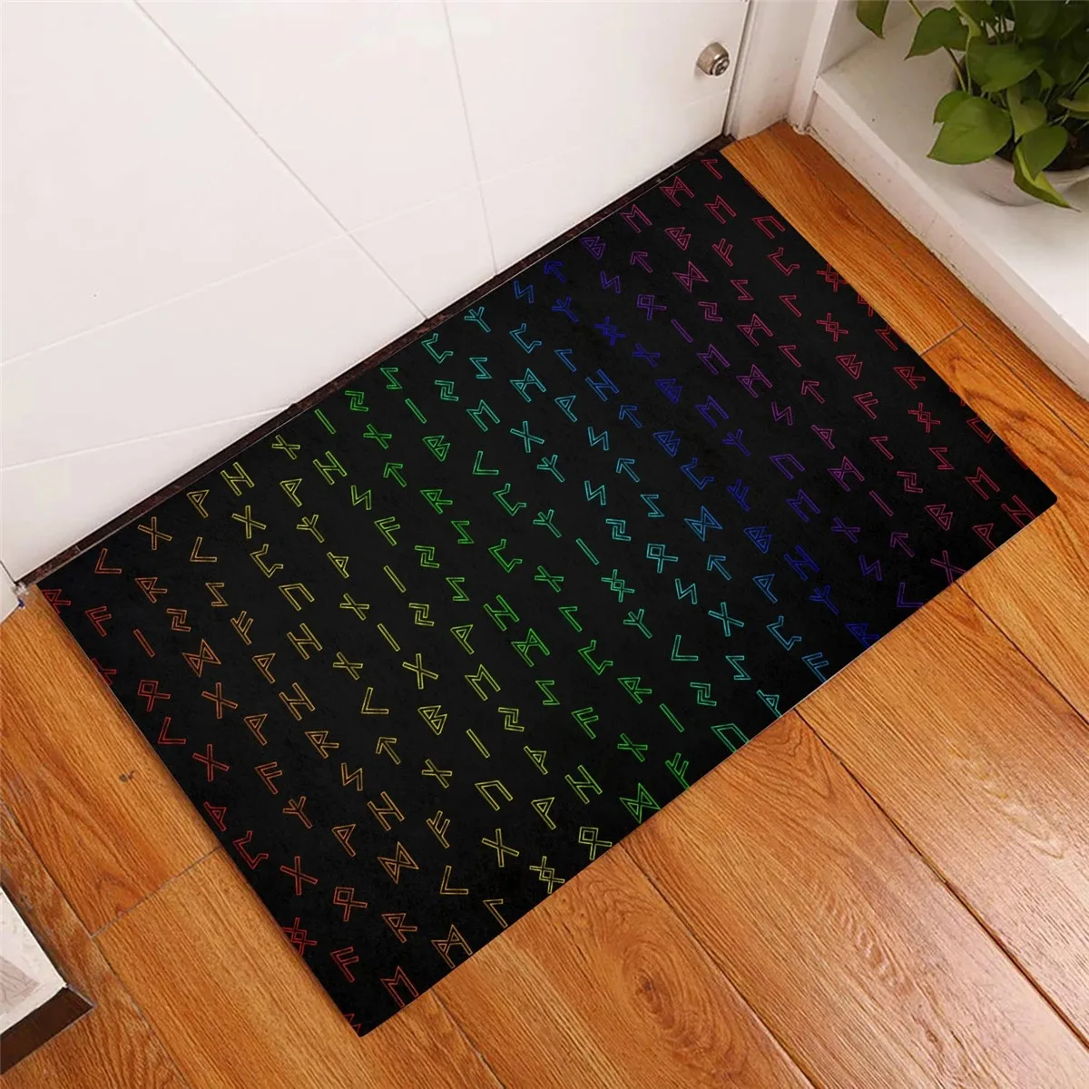 Viking Elder Futhark Runes Rainbow 3D All Over Printed Doormat Non Slip Door Floor Mats Decor Porch Doormat