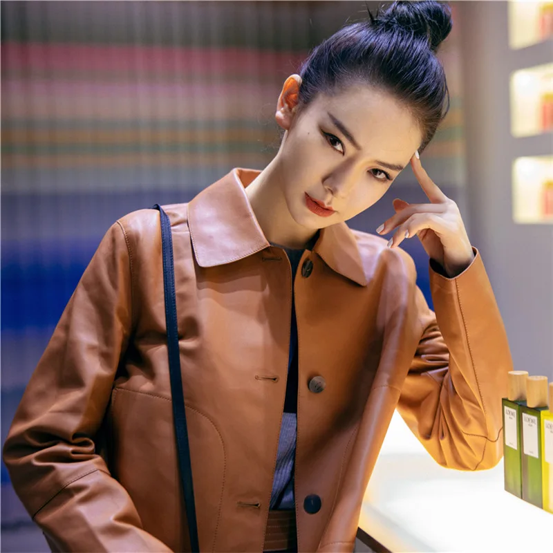 2022 Genuine Leather Women Fashion Casual Loose Sheepskin Jacket G10