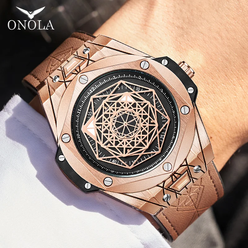 men watch Brand ONOLA Luxury fashion unique sport 2021 new leather quartz watch men relogio masculino