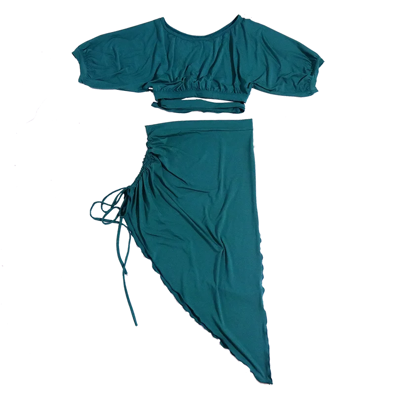 ใหม่ผู้หญิงเซ็กซี่ Modal เรยอนผ้าฝ้ายแขนสั้น + กระโปรง 2pcs Belly Dance ชุดสําหรับชุด TOP GOO53