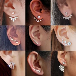 New Fashion Korean Crystal Flower Earrings for Women Vintage Jewelry Star Wings Feather Geometry Rhinestones Ear Stud Party Gift