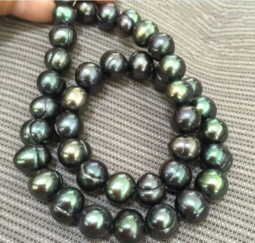 

HUGE 20 inch stunning tahitian 10-11 mm black green pearl necklaces 925silver CLASP