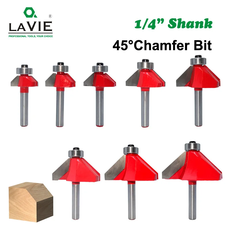 1pc 6mm or 6.35mm Shank 45 Degree Chamfer Router Bit Edge Forming Bevel Woodworking Milling Cutter for Wood Bits MC01130