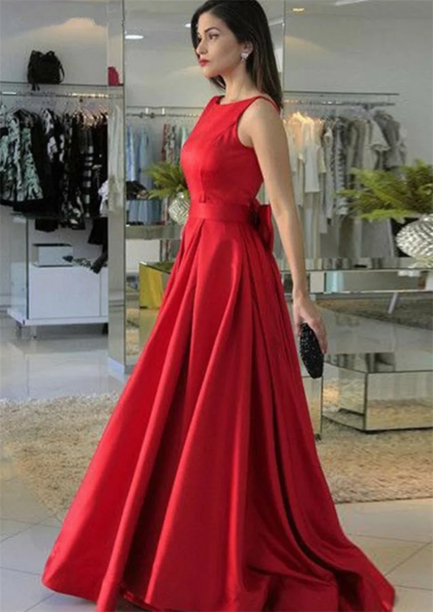 NUOXIFANG Robe De Soiree Luxus Red Satin Abendkleider Sexy Low Back Bogen Einfache Elegante Prom Formale Kleider 2020 Benutzerdefinierte maß