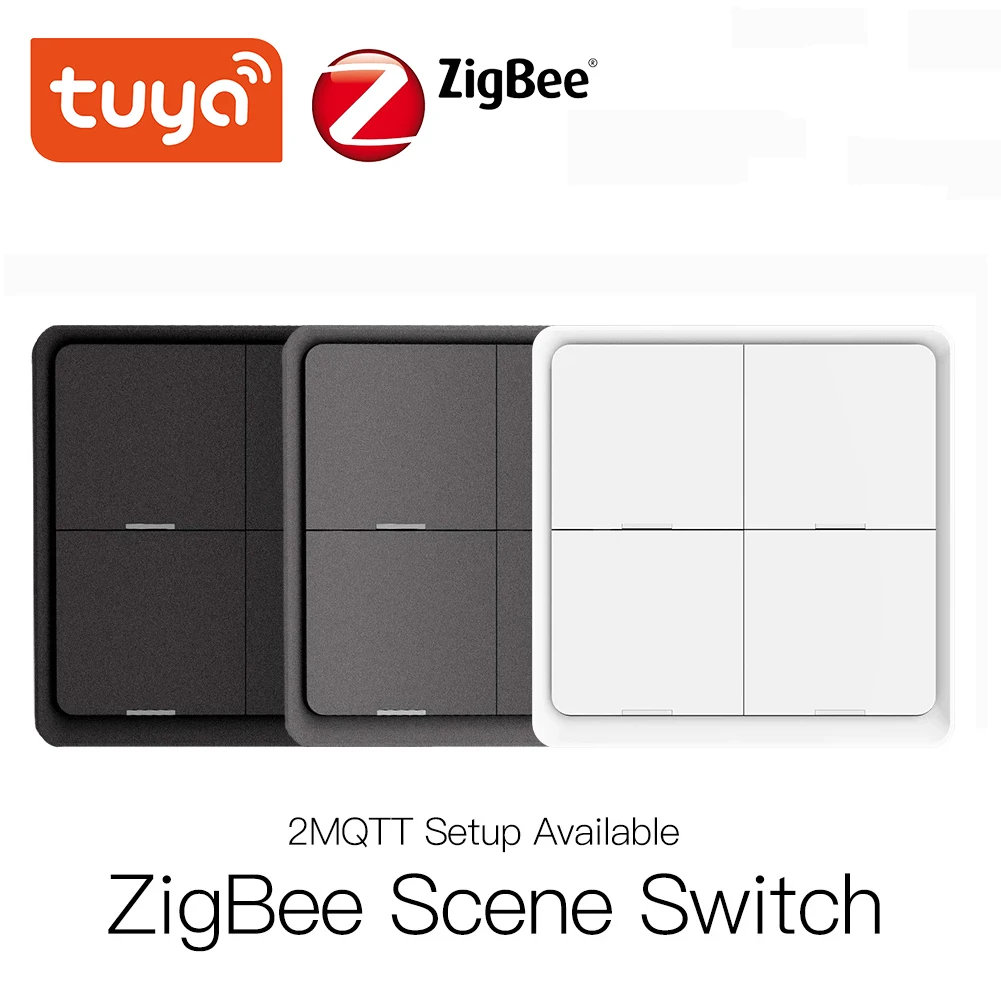 Tuya ZigBee Scene Switch 4Gang 12 Scene Push Button Controller By battery 2MQTT Setup Automation Scenario For Smart Devices