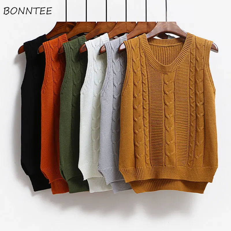 Sweater Vest Women Chic Korean Autumn Stylish Knitted Sleeveless All-match Pure Ladies Clothing Casual Daily Female Sweaters Ins